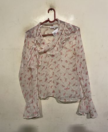 Endless Rose Weiße Blumendruck Transparente Bluse