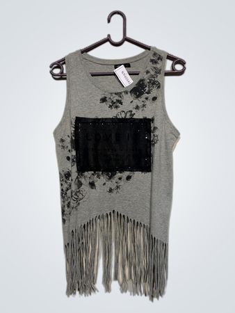 Wit Girl Collection Graues Floral-Fransen-Top