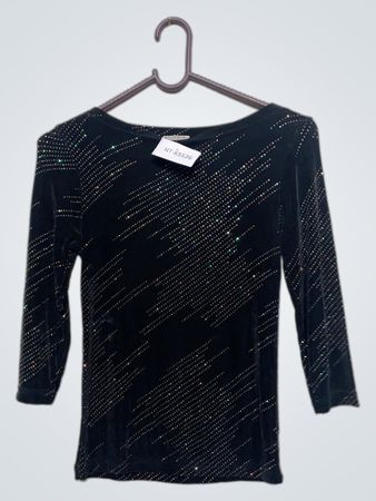 KOU FASHION DESIGN Schwarze Bluse mit Strasssteinen