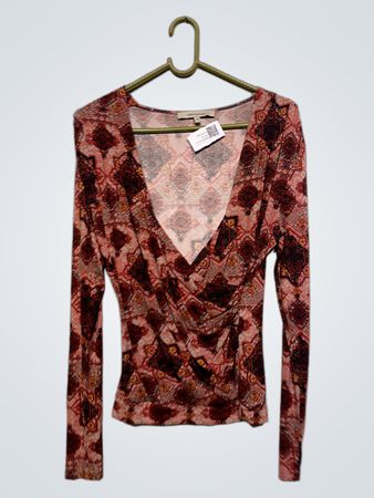 la fée Maraboutée Damen Bedruckte Langarm V-Ausschnitt Bluse