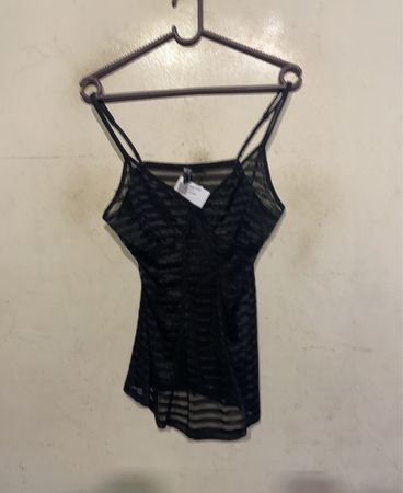 Bourget Black Mesh Striped Cami Top