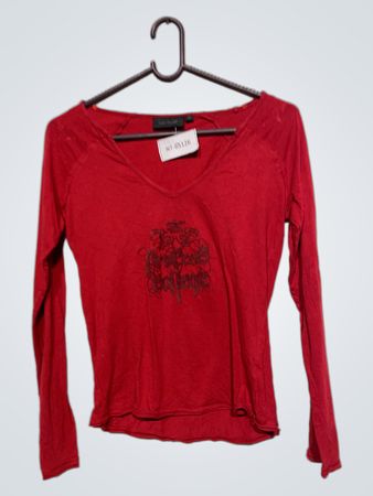 Kiabi Damen Rotes Langarm V-Ausschnitt T-Shirt