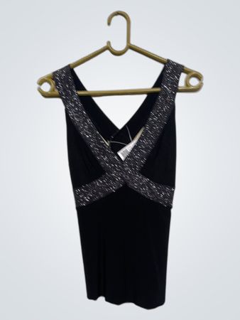 Schwarzes Tanktop mit Glitzerträgern