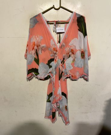 Korallenfarbener Blümchen-Print Kaftan