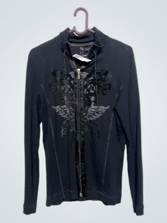 Schwarzer Reißverschluss-Hoodie mit Verzierungen