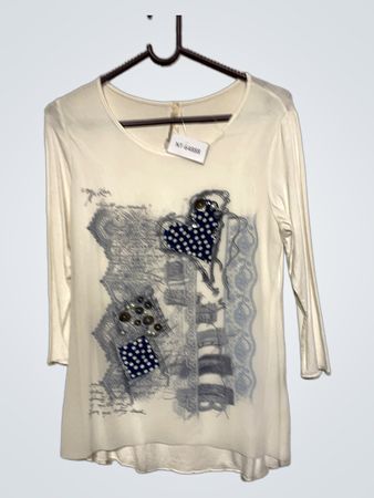 MARGARETTE & CO. MILANO Damen Weißes Langarm Grafik-T-Shirt