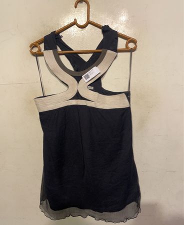 KOOKAI Black Halter Top with Beige and Grey Trim