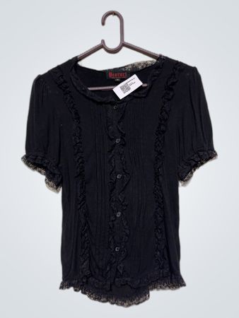 Dearart "made in devil castle" schwarzes kurzärmeliges Shirt mit Spitze
