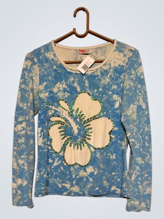 MEGGIE HIGHCLASS Blue Tie-Dye Hibiscus Sequin Langarmshirt