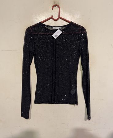 Kappahl Black Glitter Sheer Long Sleeve Top