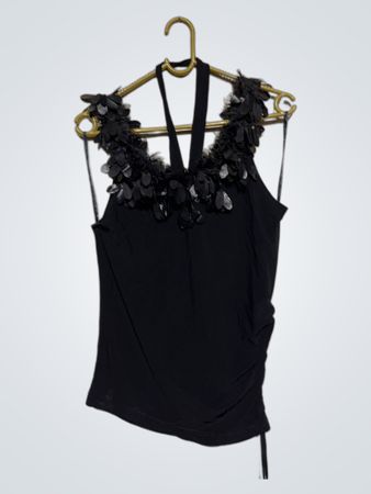 Bonadea Black Embellished Tank Top