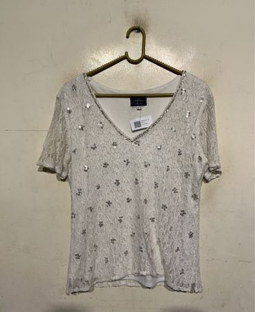 Weiße Spitze Paillettenbluse