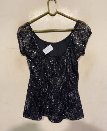 Eve Collection Black Sparkle Lace Top