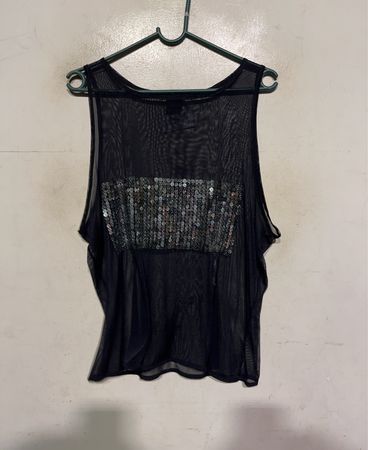 SILVIA MANTEGNA Schwarzes transparentes Pailletten-Hemd