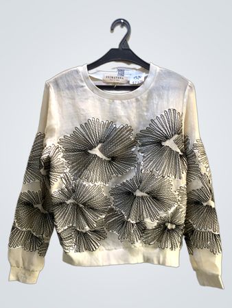 PRIMAVERA Damen Langarmshirt mit bestickten Blumen