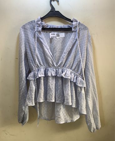FaithVintage Blaue Dotted Peplum Bluse
