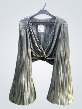 FaithVintage Faltiger Twist-Front Glockenärmel Crop-Top