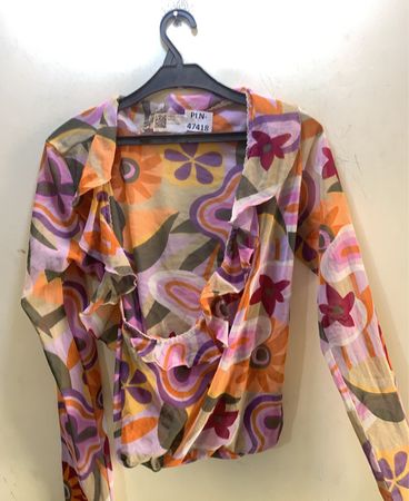 FaithVintage Damen Langarm Durchsichtige Blütenmuster Rüschenshirt