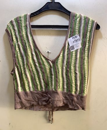 Gestreiftes V-Ausschnitt-Strickoberteil mit schnürbarem Rücken