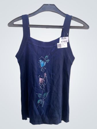 Navy Blauer Tanktop mit floralem Stickerei