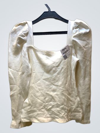 FaithVintage Weiß Puffärmel Quadratischer Ausschnitt Top