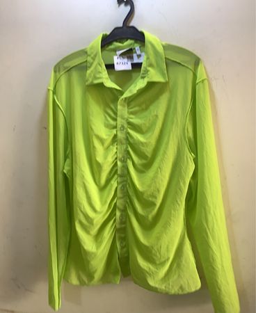 Neon Grünes Rüschenhemd mit Knöpfen