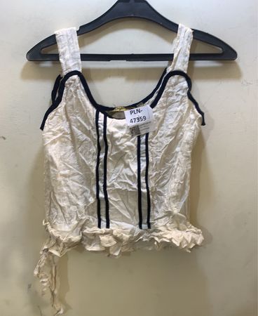 Enjoys White Tank Top with Blue Trim