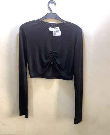 CALIOPE Schwarzes Langarm-Rüschentop