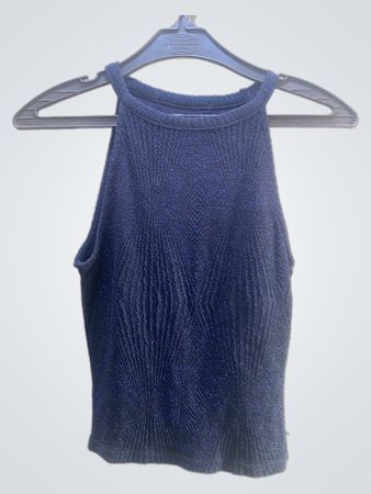 FaithVintage Navy Blue Textured Halter Neck Top