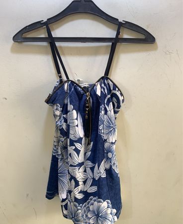 Blaue Blumenmuster- camisole mit Reißverschluss