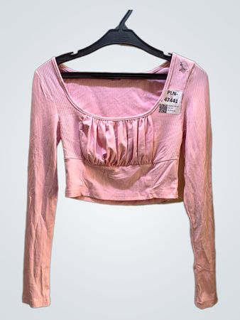 FaithVintage Pink Rippstruktur Raffung Langarm Crop Top