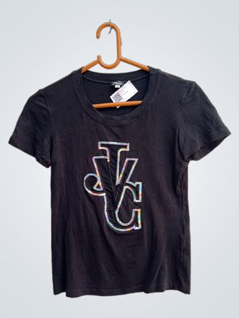 Versace Jeans Couture Schwarzes Pailletten-Logo T-Shirt