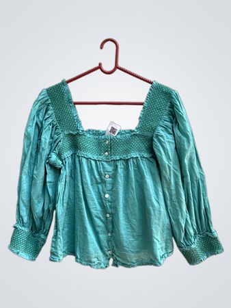ANTIK BOTIK Türkis Smocked Quadrat-Ausschnitt Bluse