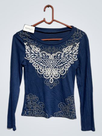 Blaues Langarmhemd mit Flügeldesign