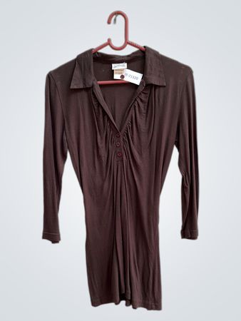 Madonna 100% Viskose Braunes Kragen Langarmkleid