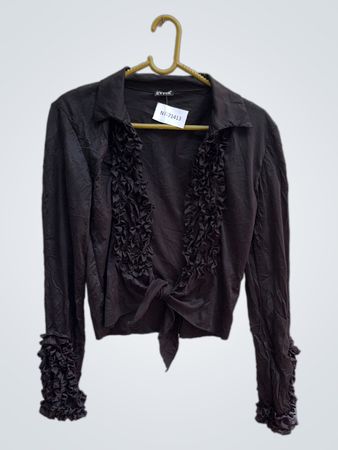 EVITA Schwarzes Rüschenshirt mit Bindeband