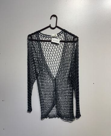 Schwarzer offener Strickcardigan mit Perlen NT-71343