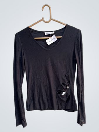 K.CHOU FASHION Schwarzes V-Ausschnitt Cut-Out Langarmtop