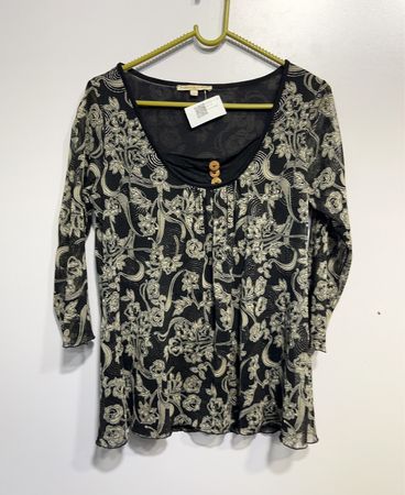 Fiorella di Fiori Black and Cream Floral Print Sheer Top