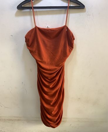 PINK VANILLA Orange Raffung Midi Kleid