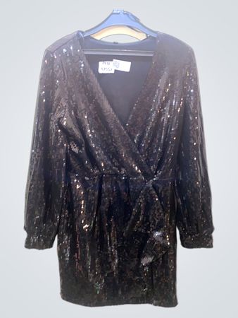 Schwarzes Pailletten-Wickelkleid