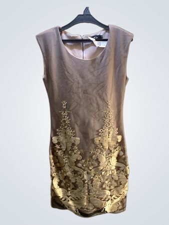 FaithVintage Damen Ärmelloses Kleid mit Goldstickereien
