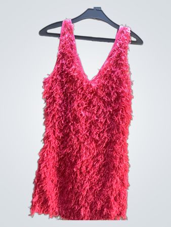 FaithVintage Pink Fringed V-Neck Dress