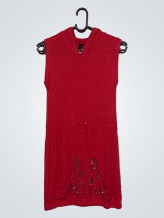 Zuckerteufel Rot ärmelloses Hoodie-Kleid mit Pailletten-Taschen