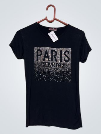 ATTITUDE PARIS Schwarzes Strass Paris Frankreich T-Shirt