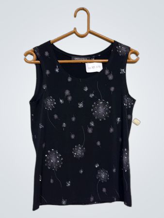 GREENFIELD Classic Black Ärmelloses Top mit Löwenzahn-Print