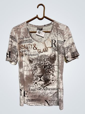 CANOA PREMIUM T-Shirt mit Leopardenmuster und Text