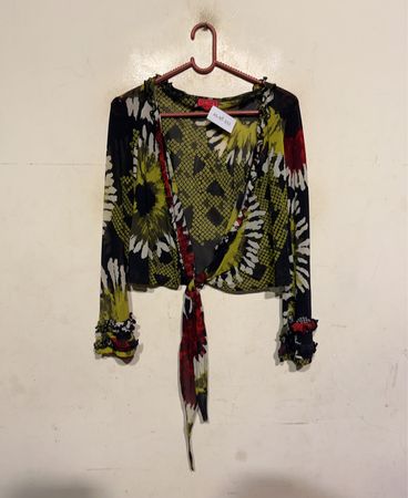 CHACOK Damen Bluse mit durchsichtiger Druck und Schleifenverschluss