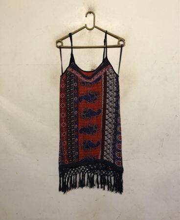 Band of Gypsies Damen Bohemian Print Kleid mit Fransen