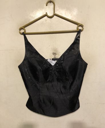 Unique Black Beaded Spaghetti Strap Top